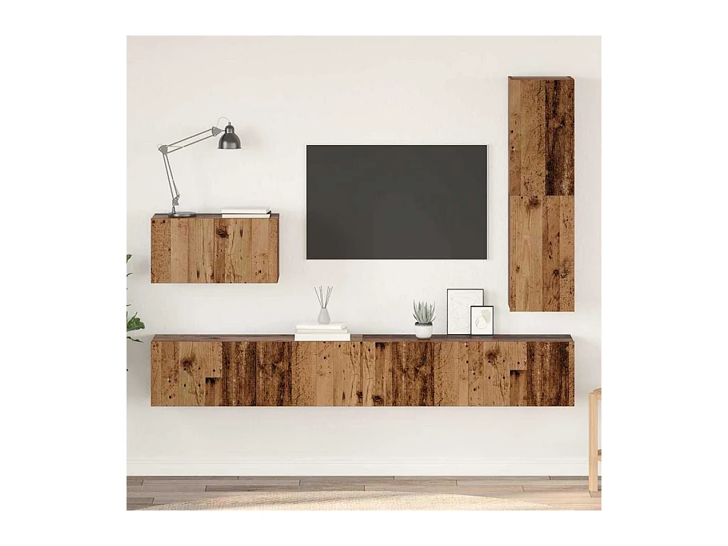 Ensemble meuble TV 4 pièces Bois ancien 30.5 x 30 x 110 cm