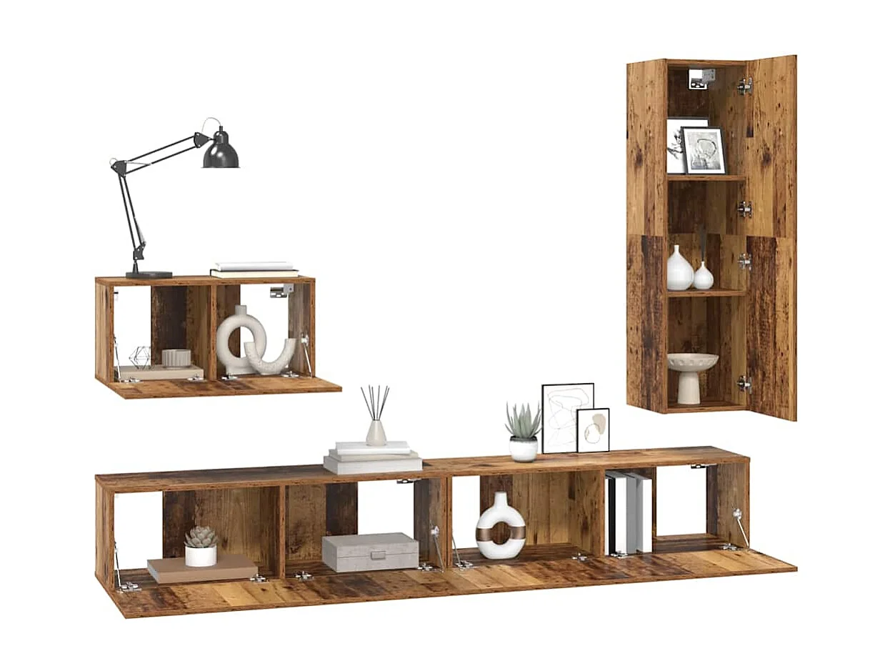 Ensemble meuble TV 4 pièces Bois ancien 30.5 x 30 x 110 cm