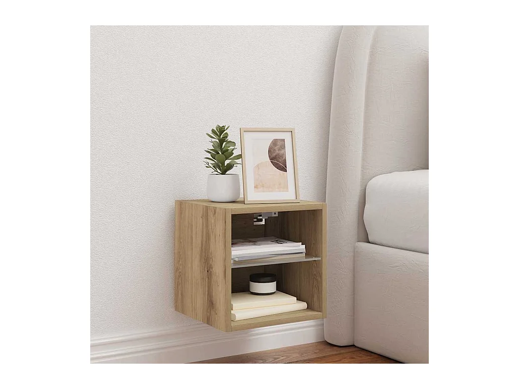 Meuble TV mural avec lumières LED chêne artisanal 30x28,5x30 cm