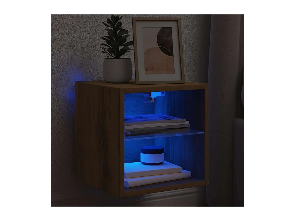 Meuble TV mural avec lumières LED chêne artisanal 30x28,5x30 cm
