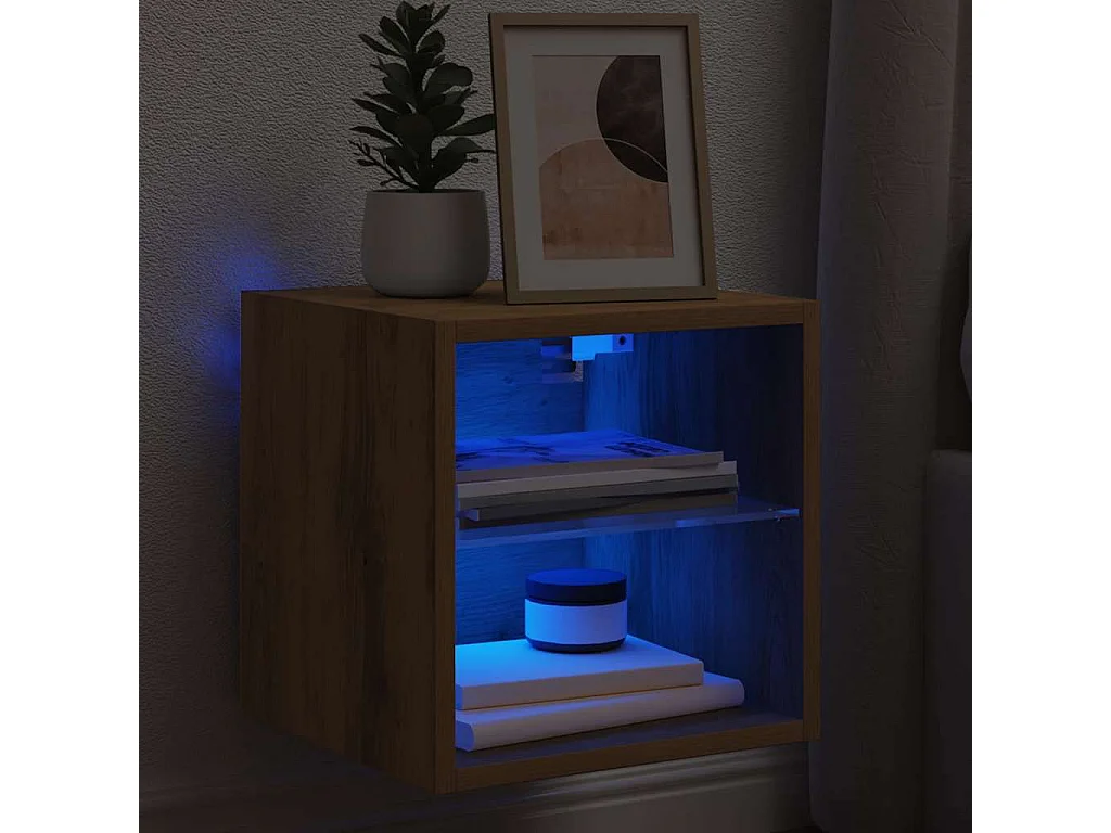 Meuble TV mural avec lumières LED chêne artisanal 30x28,5x30 cm