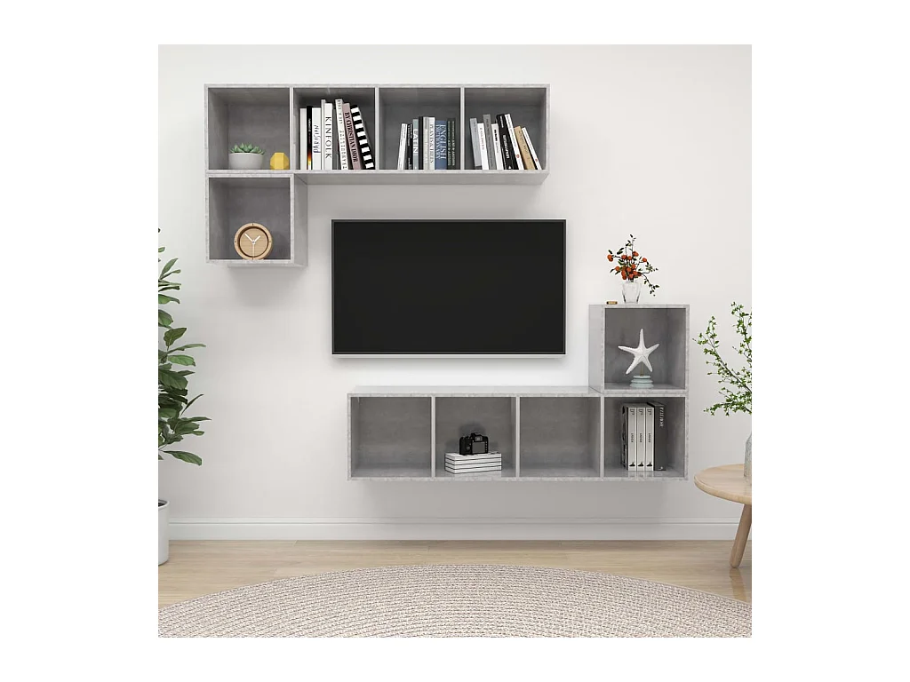 Ensemble de meuble TV 4 pièces Gris béton Bois d'ingénierie