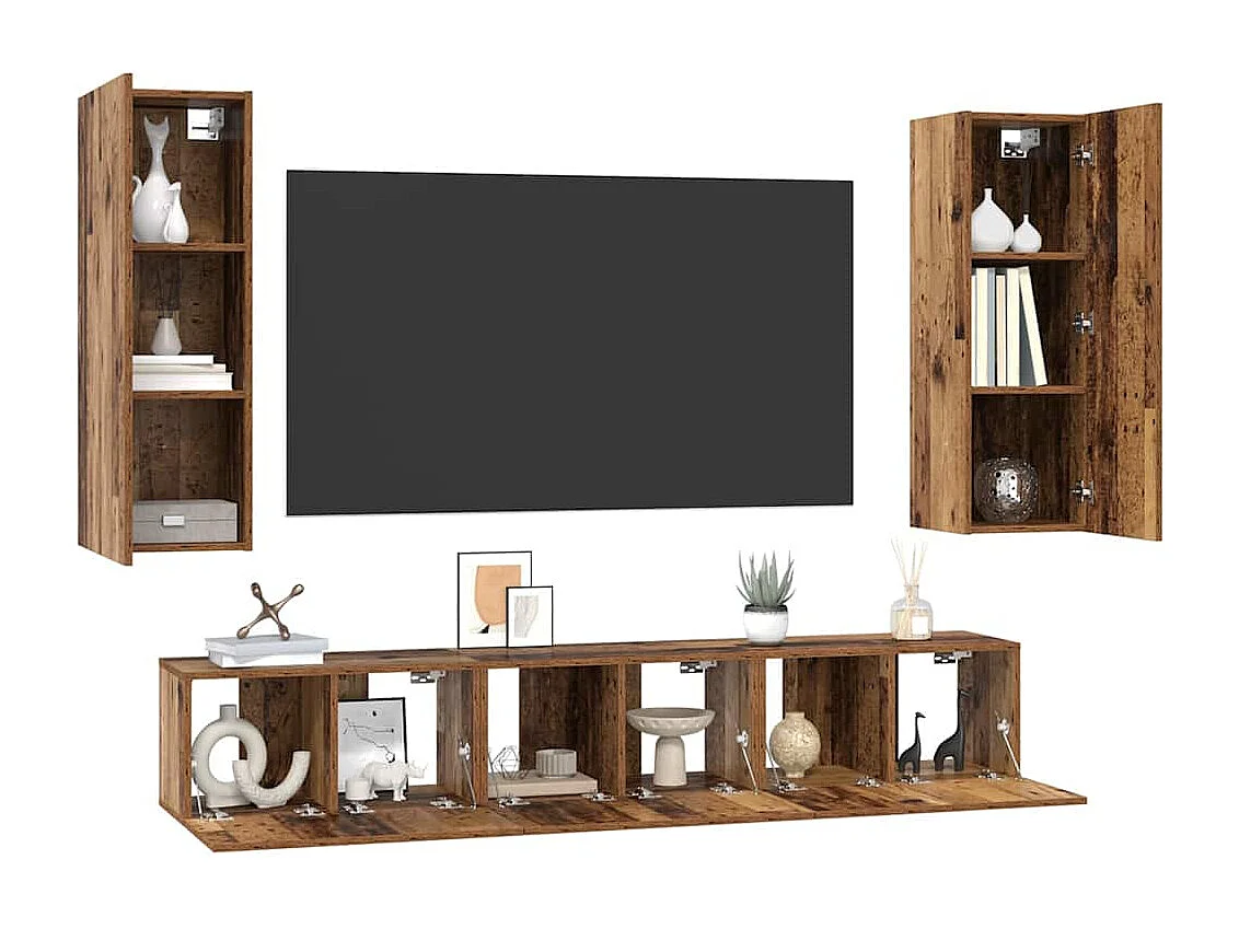 Tv-meubelset 5 pcs Oud hout 30.5 x 30 x 90 cm Bewerkt hout