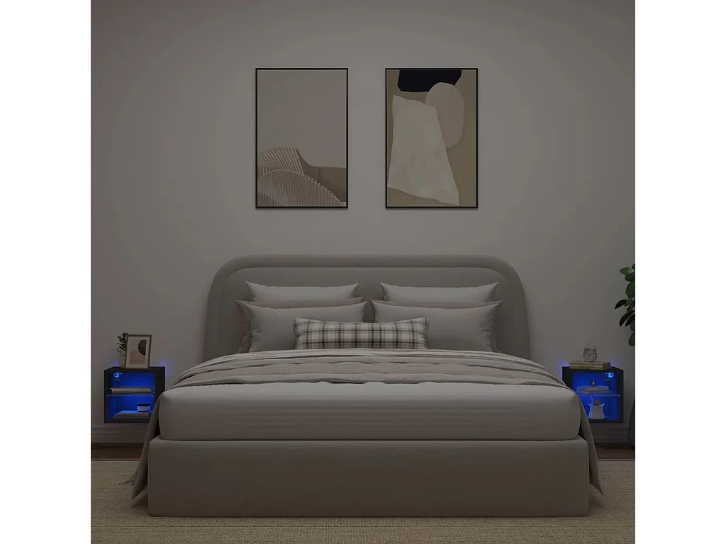 Meubles TV muraux avec lumières LED 2 pièces noir 30x28,5x30 cm
