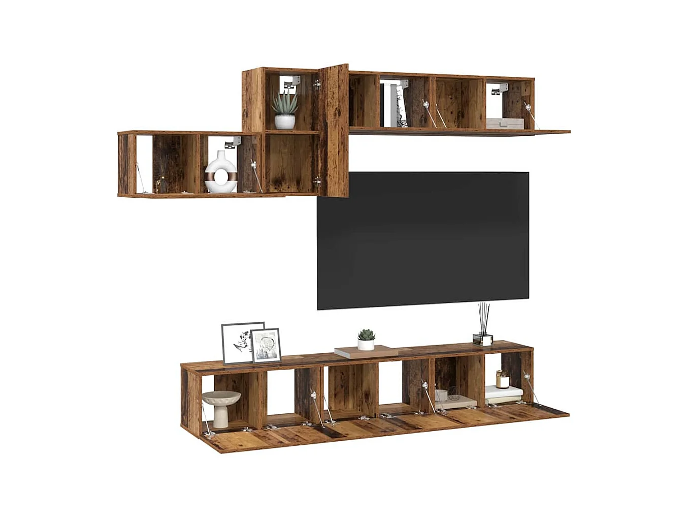 Ensemble meuble TV 7 pièces Bois ancien 60 x 30 x 30 cm