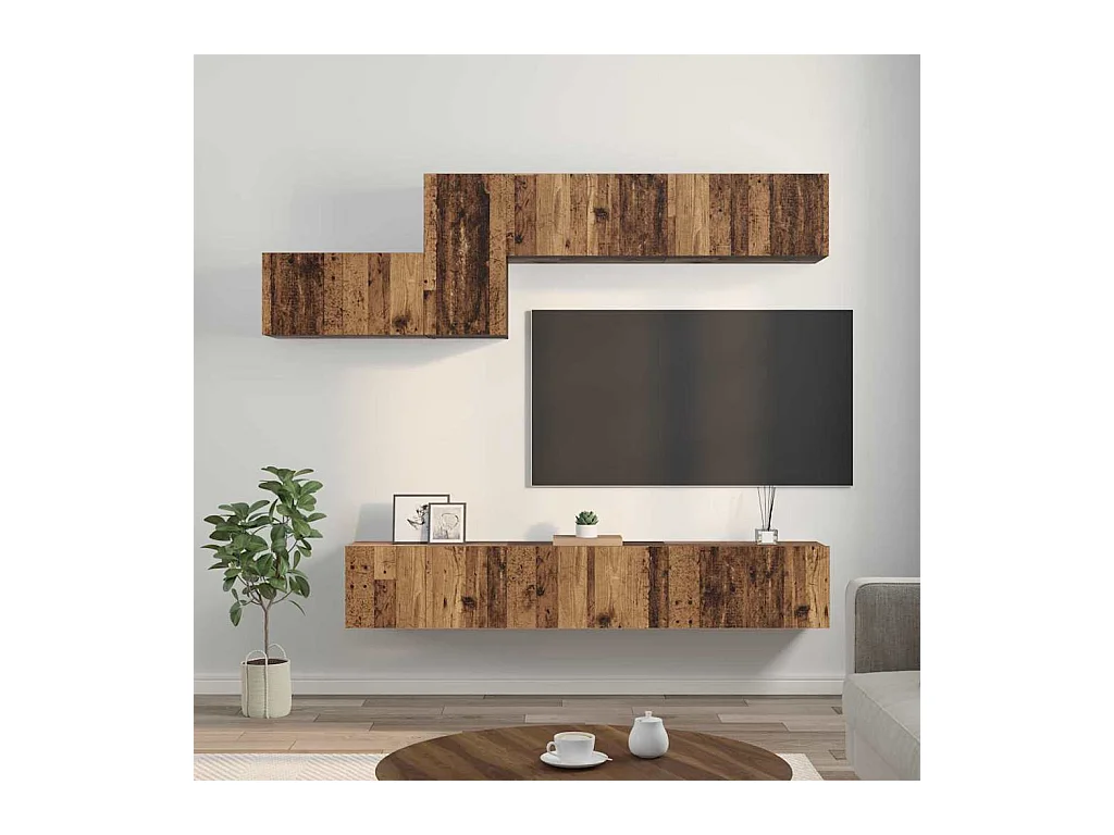 Ensemble meuble TV 7 pièces Bois ancien 60 x 30 x 30 cm