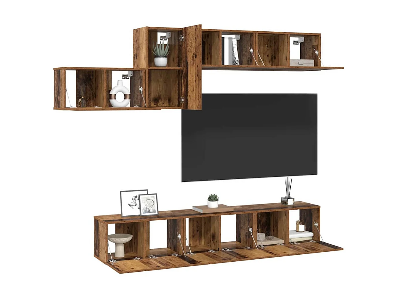 Ensemble meuble TV 7 pièces Bois ancien 60 x 30 x 30 cm