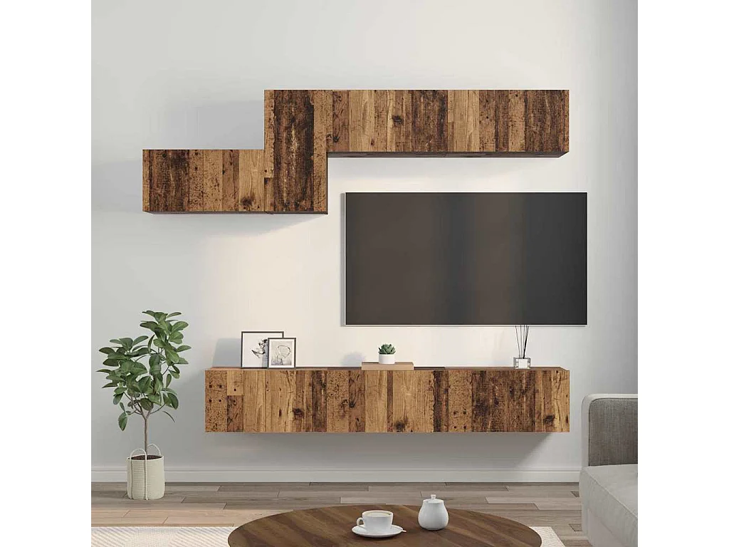 Ensemble meuble TV 7 pièces Bois ancien 60 x 30 x 30 cm