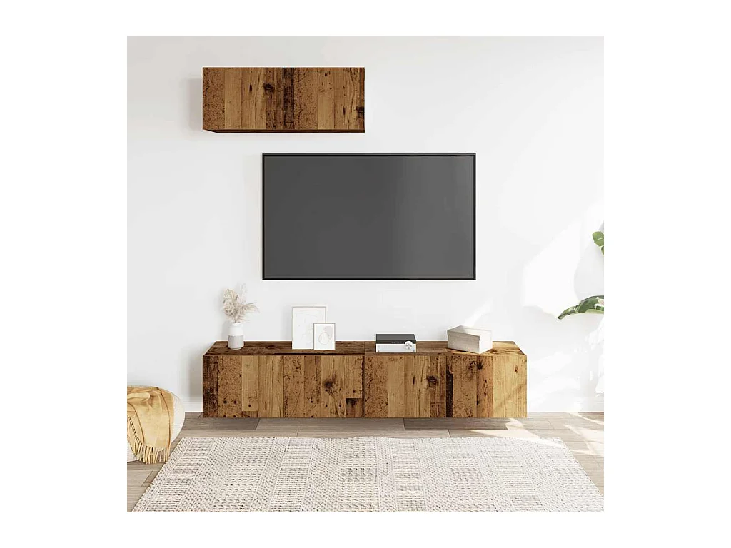 Ensemble de meuble TV mural 3 pièces vieux bois bois d'ingénierie