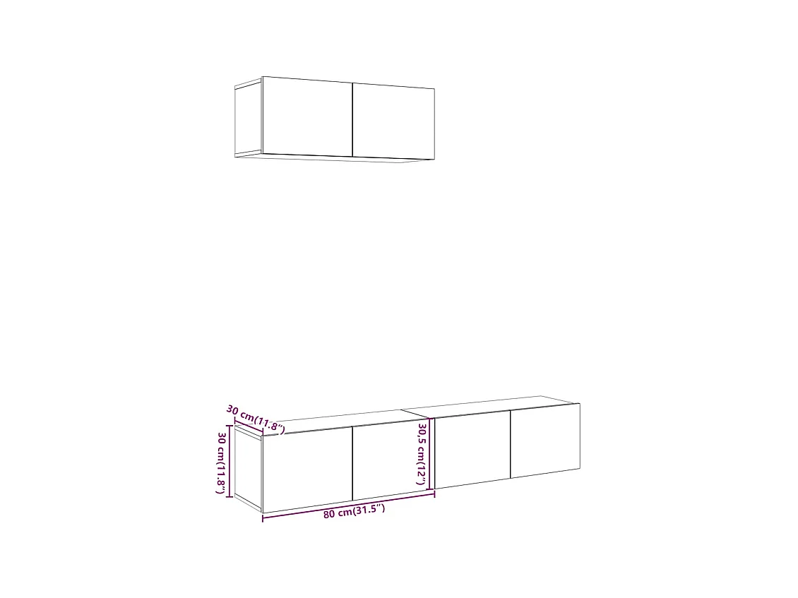 Ensemble de meuble TV mural 3 pièces vieux bois bois d'ingénierie