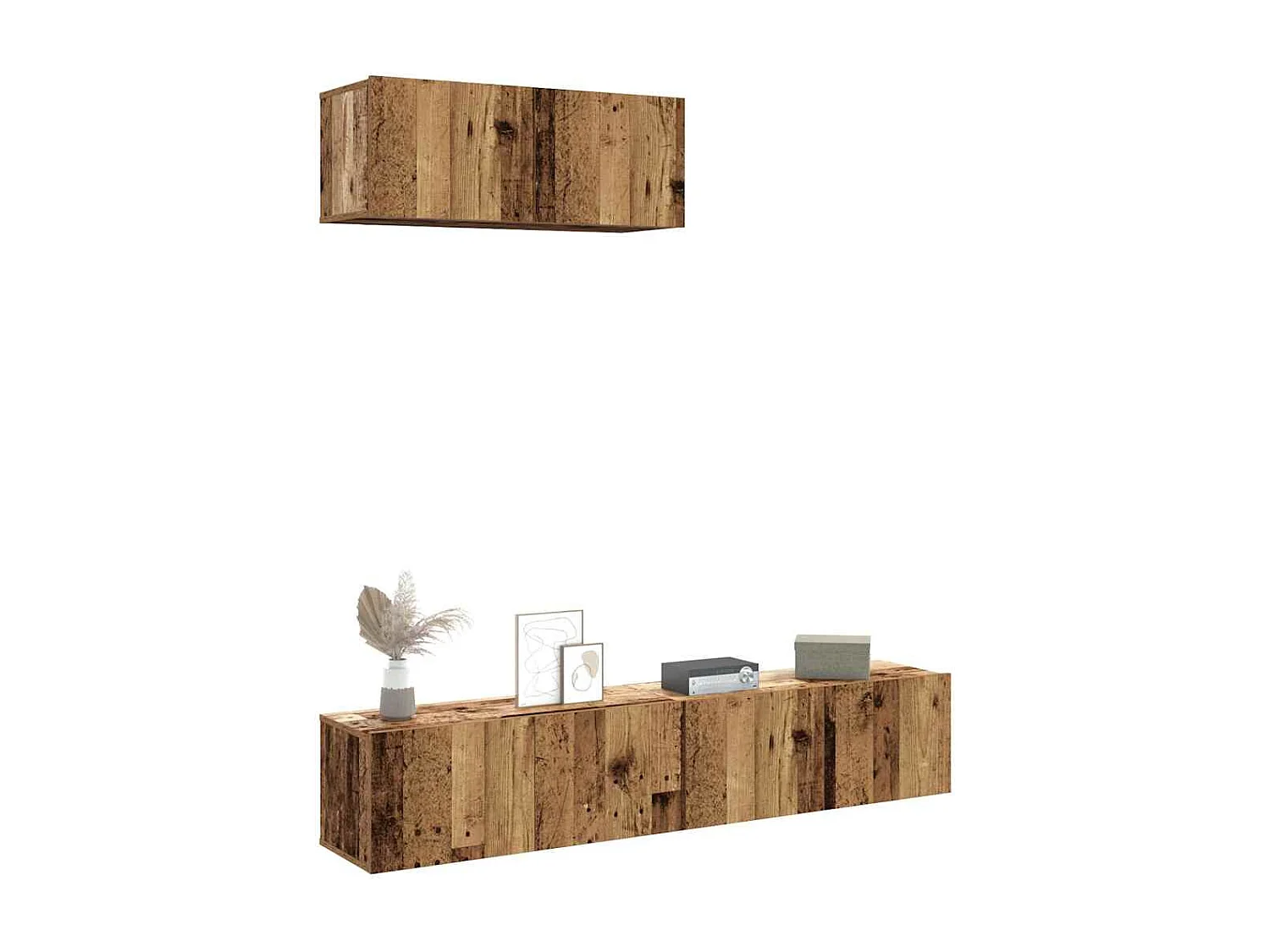 Ensemble de meuble TV mural 3 pièces vieux bois bois d'ingénierie