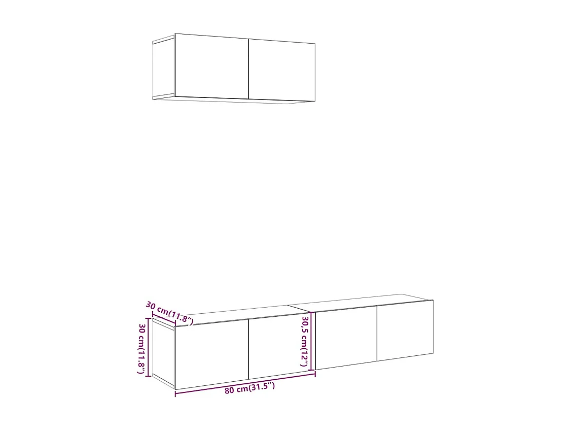 Ensemble de meuble TV mural 3 pièces vieux bois bois d'ingénierie