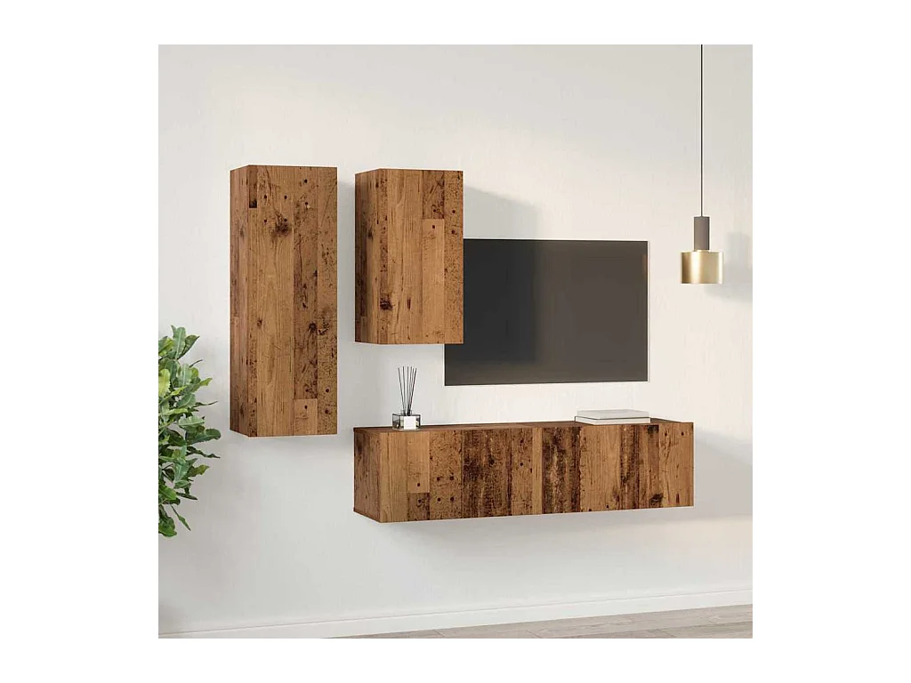 Ensemble meuble TV 4 pièces Bois ancien 30,5 x 30 x 90 cm