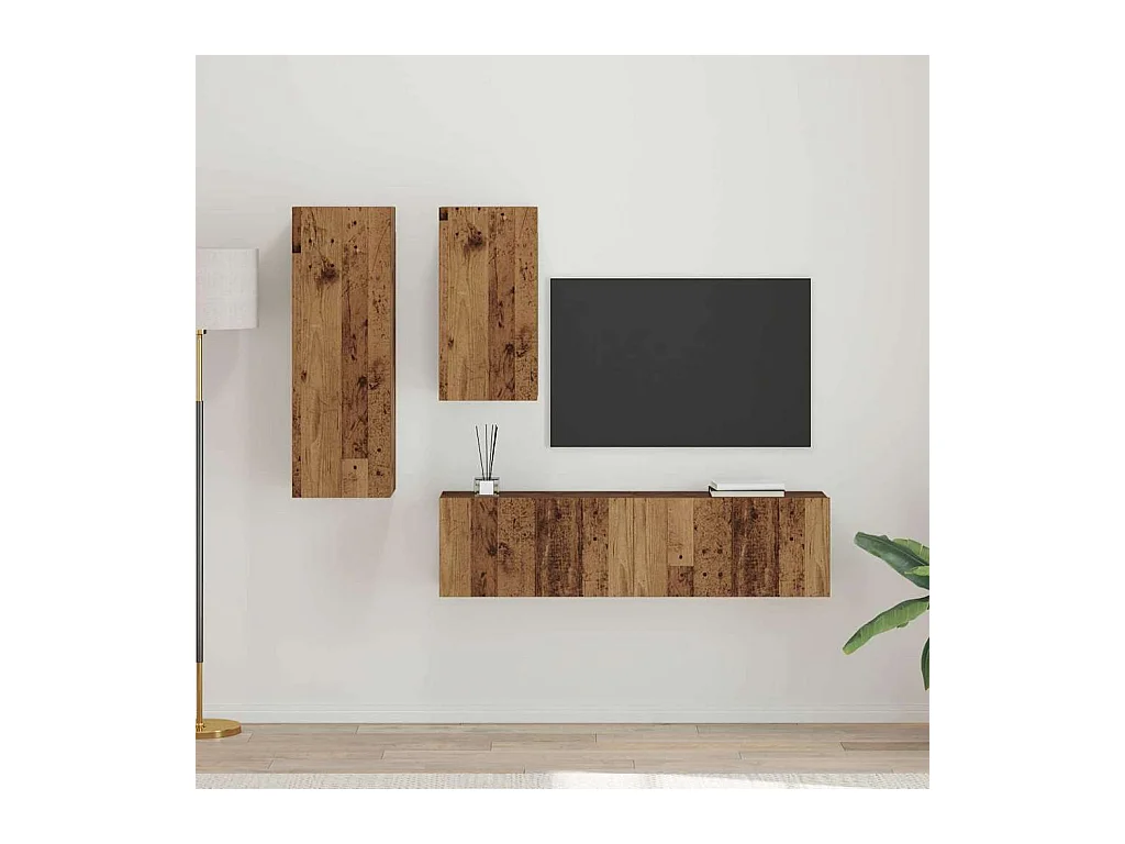 Conjunto de móvel de TV 4 peças Madeira antiga 30.5 x 30 x 90 cm