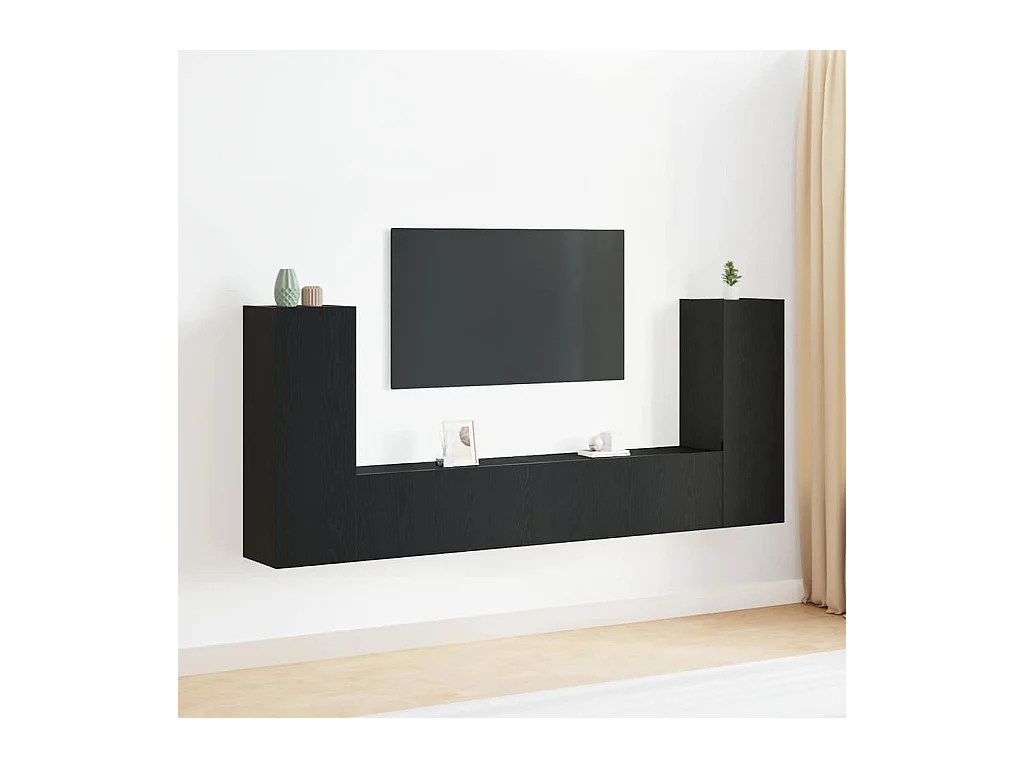 Ensemble meuble TV mural 4 pièces - Chêne noir, bois reconstitué