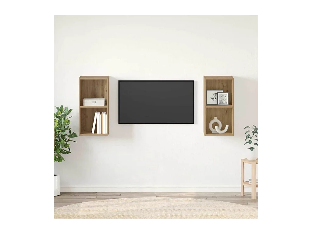 Meuble TV mural 2 pièces Chêne artisan 37 x 37 x 72 cm