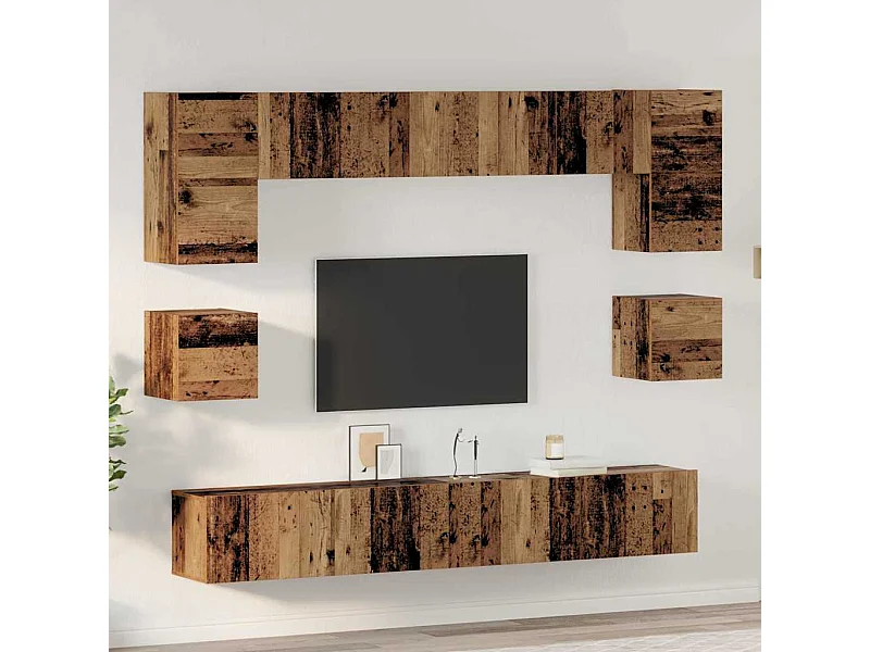 Ensemble meuble TV 8 pièces Bois ancien 100 x 30 x 30 cm