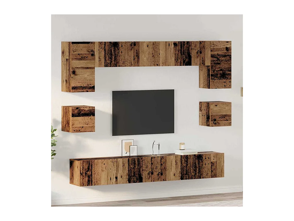 Ensemble meuble TV 8 pièces Bois ancien 100 x 30 x 30 cm