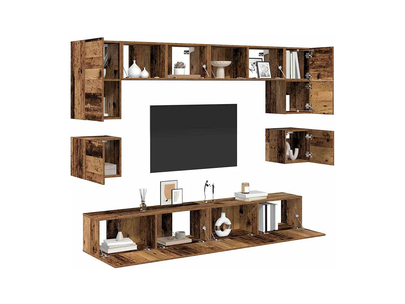 Ensemble meuble TV 8 pièces Bois ancien 100 x 30 x 30 cm