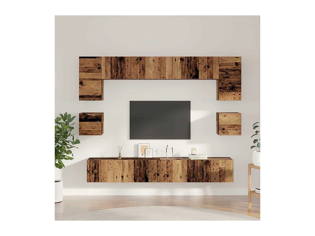 Ensemble meuble TV 8 pièces Bois ancien 100 x 30 x 30 cm