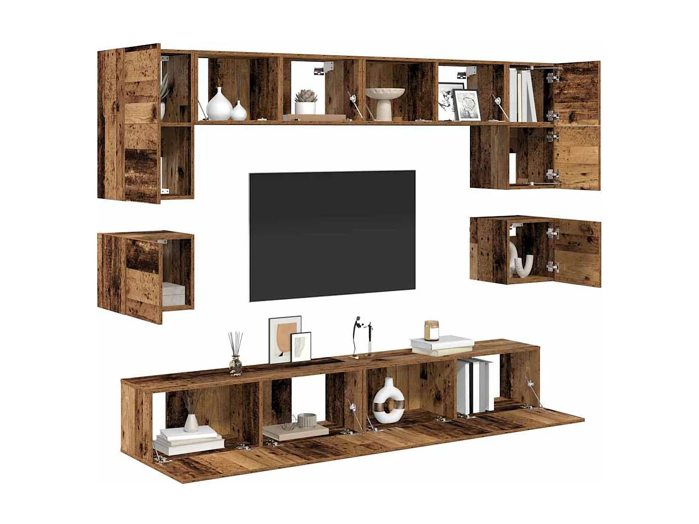 Ensemble meuble TV 8 pièces Bois ancien 100 x 30 x 30 cm