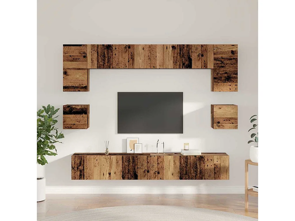 Ensemble meuble TV 8 pièces Bois ancien 100 x 30 x 30 cm