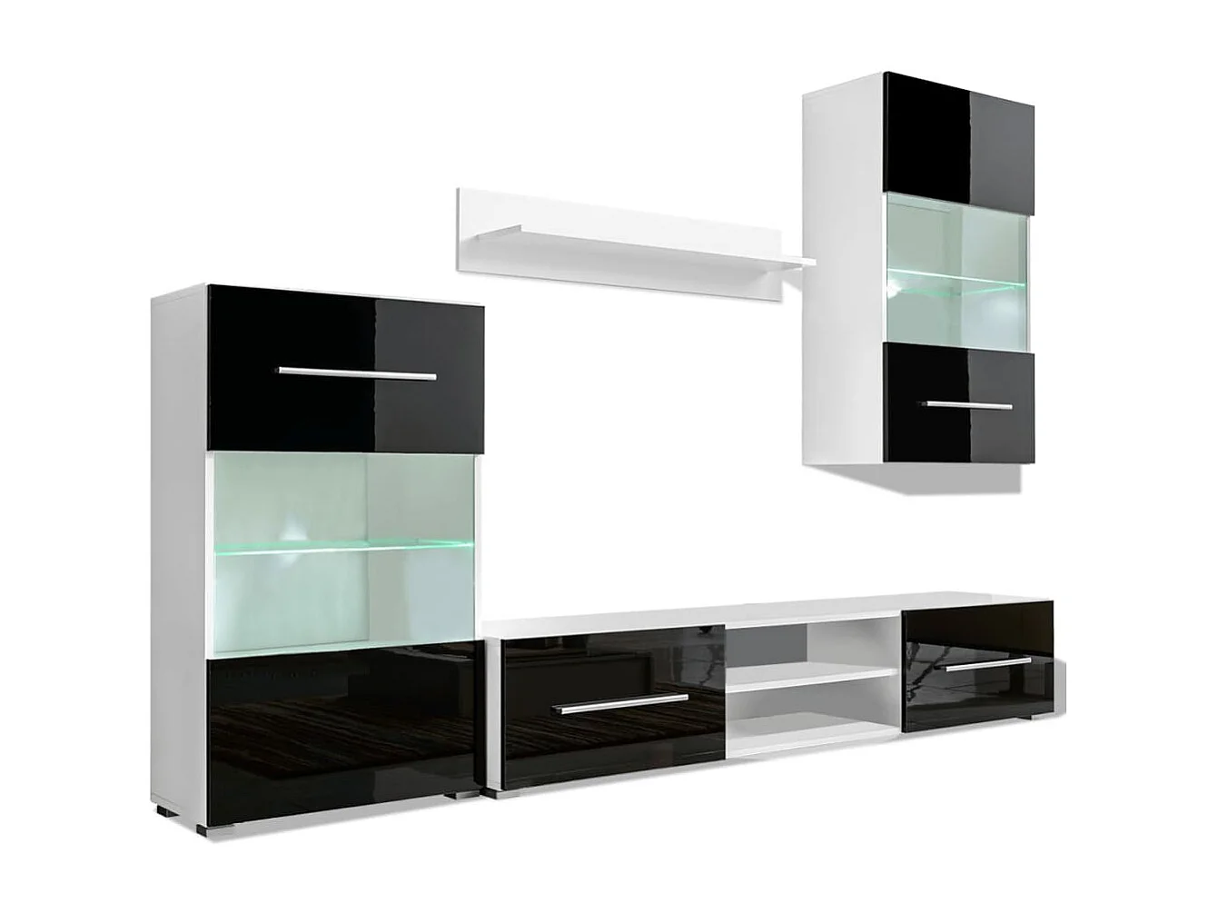 Meuble TV à vitrine murale avec lumière LED 4 pièces noir