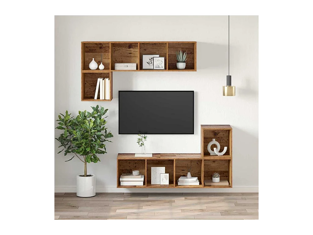 Meuble TV mural Bois ancien 37 x 37 x 107 cm Bois d'ingénierie