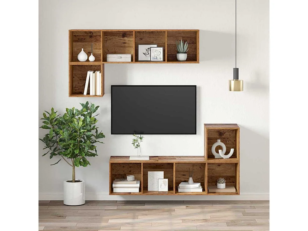 Meuble TV mural Bois ancien 37 x 37 x 107 cm Bois d'ingénierie