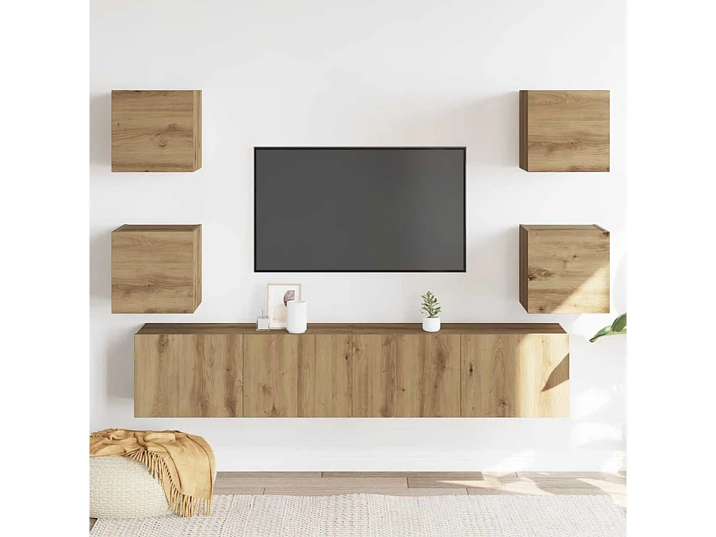 Meubles TV muraux 6 pièces chêne artisanal bois d'ingénierie