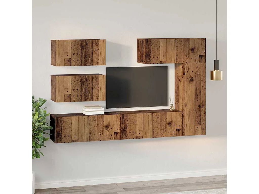 Ensemble meuble TV 6 pièces Bois ancien 30,5 x 30 x 90 cm