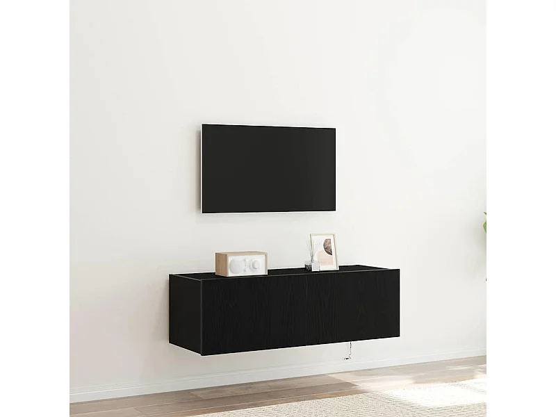 TV Wandkast Zwart eiken 100 x 35 x 31 cm Bewerkt hout