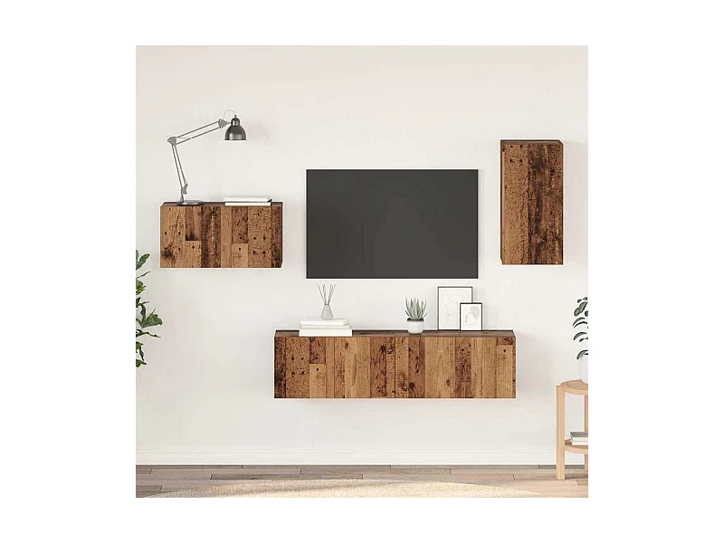 Ensemble meuble TV 4 pièces Bois ancien 30.5 x 30 x 60 cm