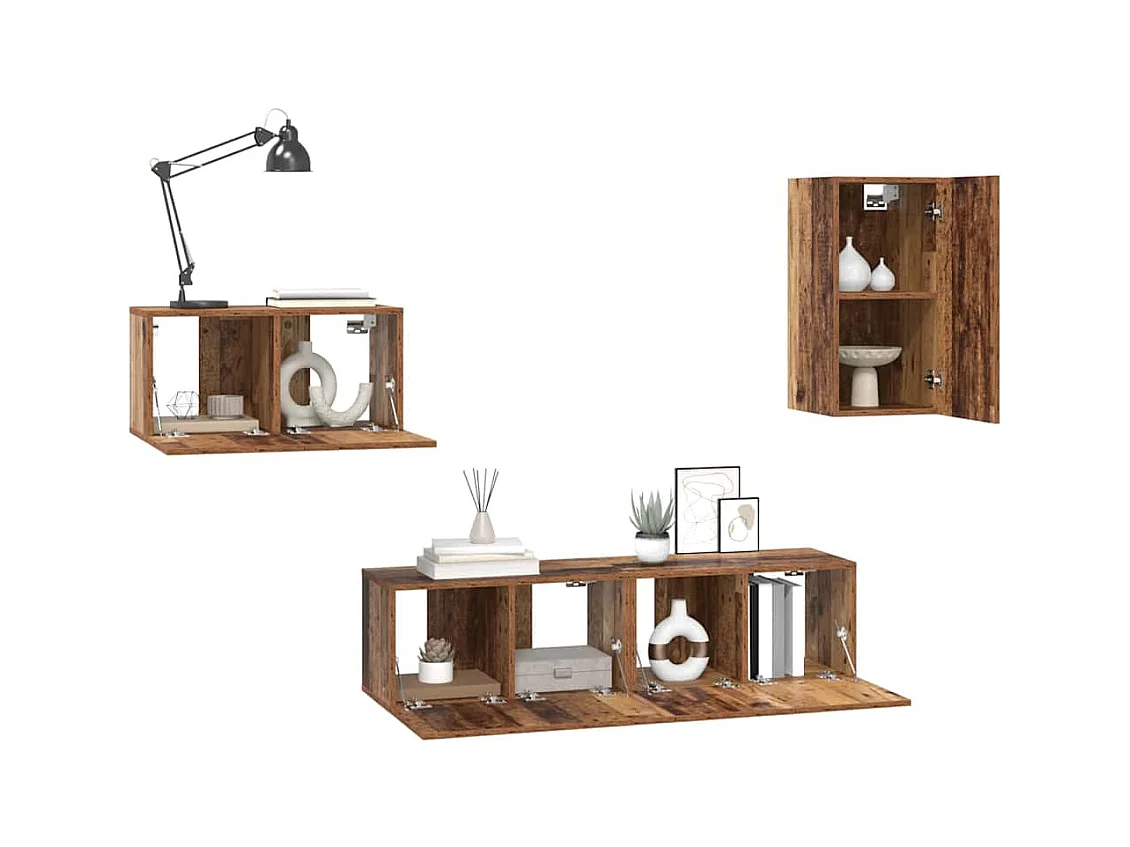 Ensemble meuble TV 4 pièces Bois ancien 30.5 x 30 x 60 cm