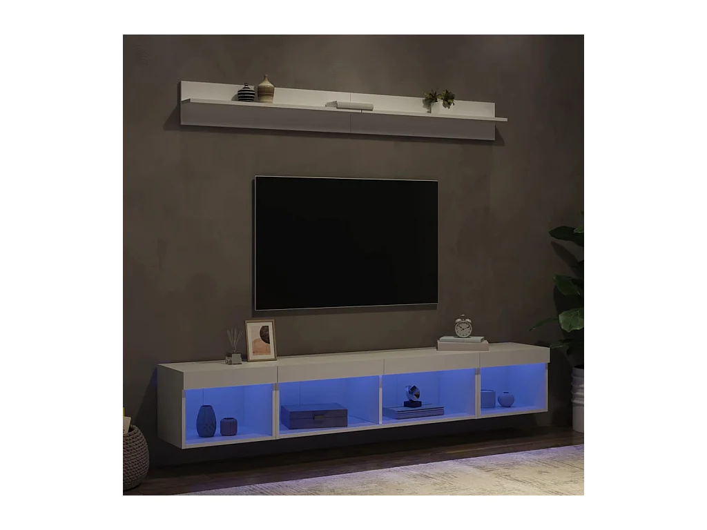 Muebles de TV de pared con LED 5 pzas madera ingeniería blanco