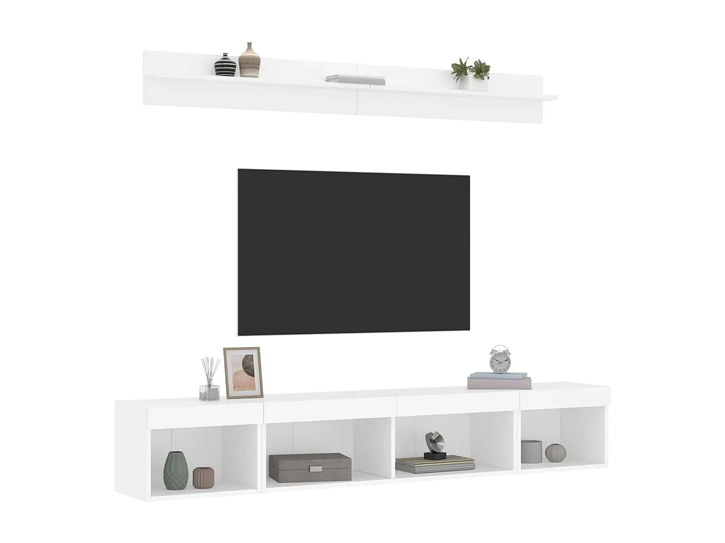 Unités murales TV avec LED 5 pièces blanc bois d'ingénierie