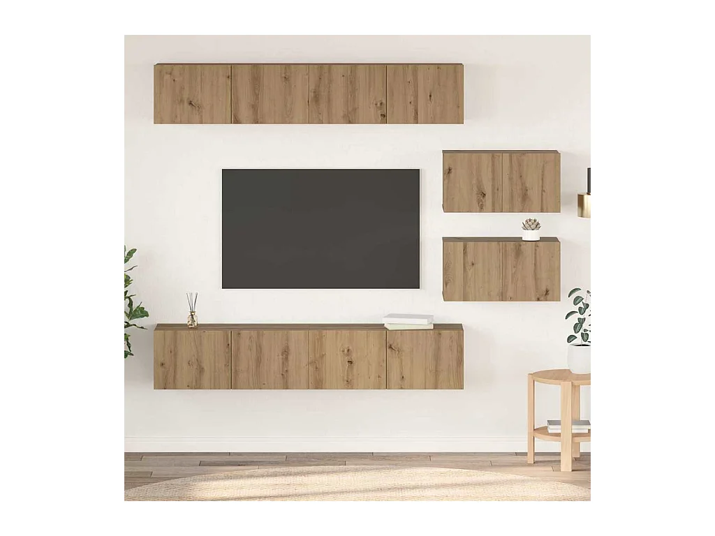 Juego de muebles de TV Montaje en la pared 6 pcs Roble artisan