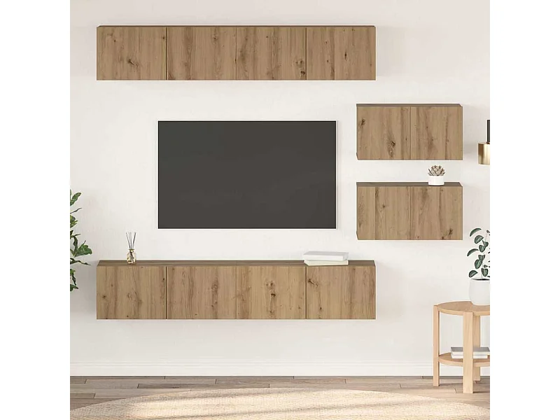 Tv-meubelset Wandgemonteerd 6 pcs artisanaal eikenkleurig