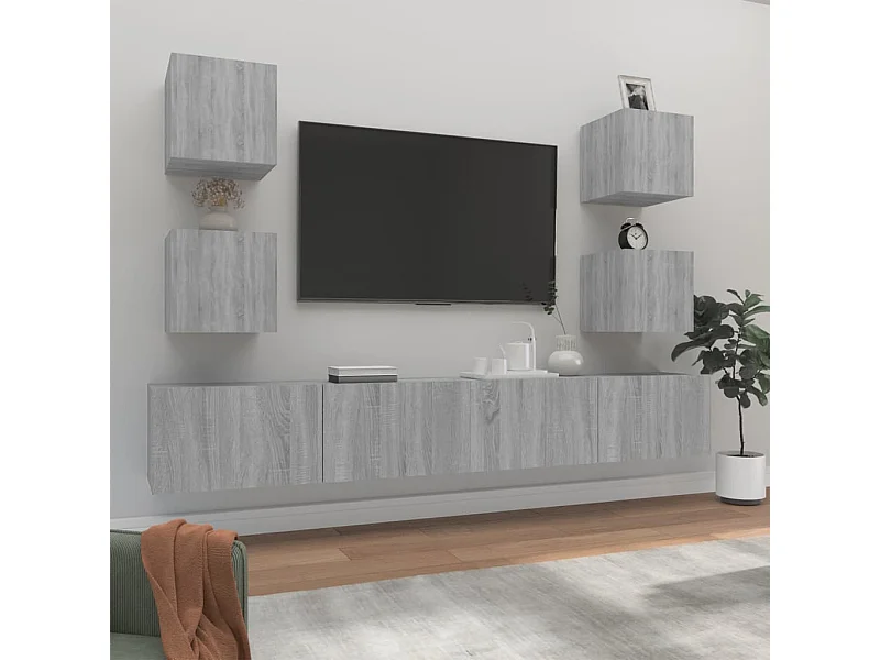 6-delige Tv-meubelset bewerkt hout grijs sonoma eikenkleurig