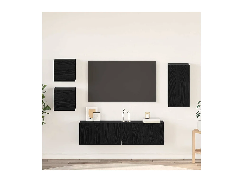 Ensemble meuble TV 5 pièces Chêne noir Bois d'ingénierie