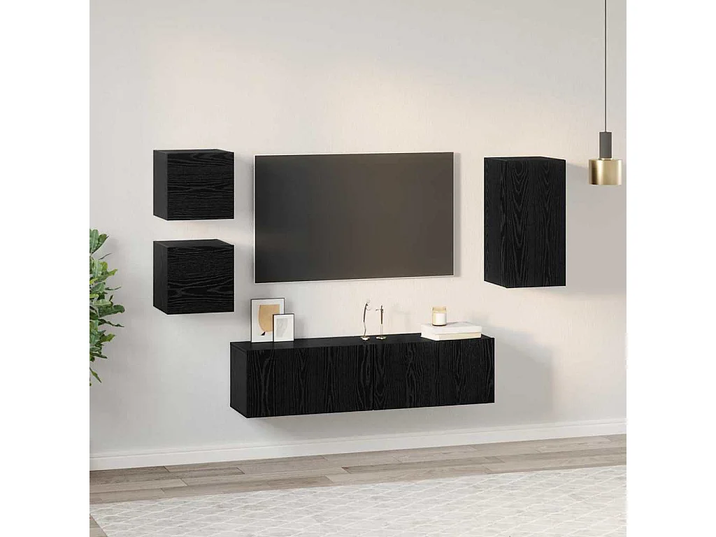 Conjunto de mueble de TV 5 pcs Roble negro Madera contrachapada