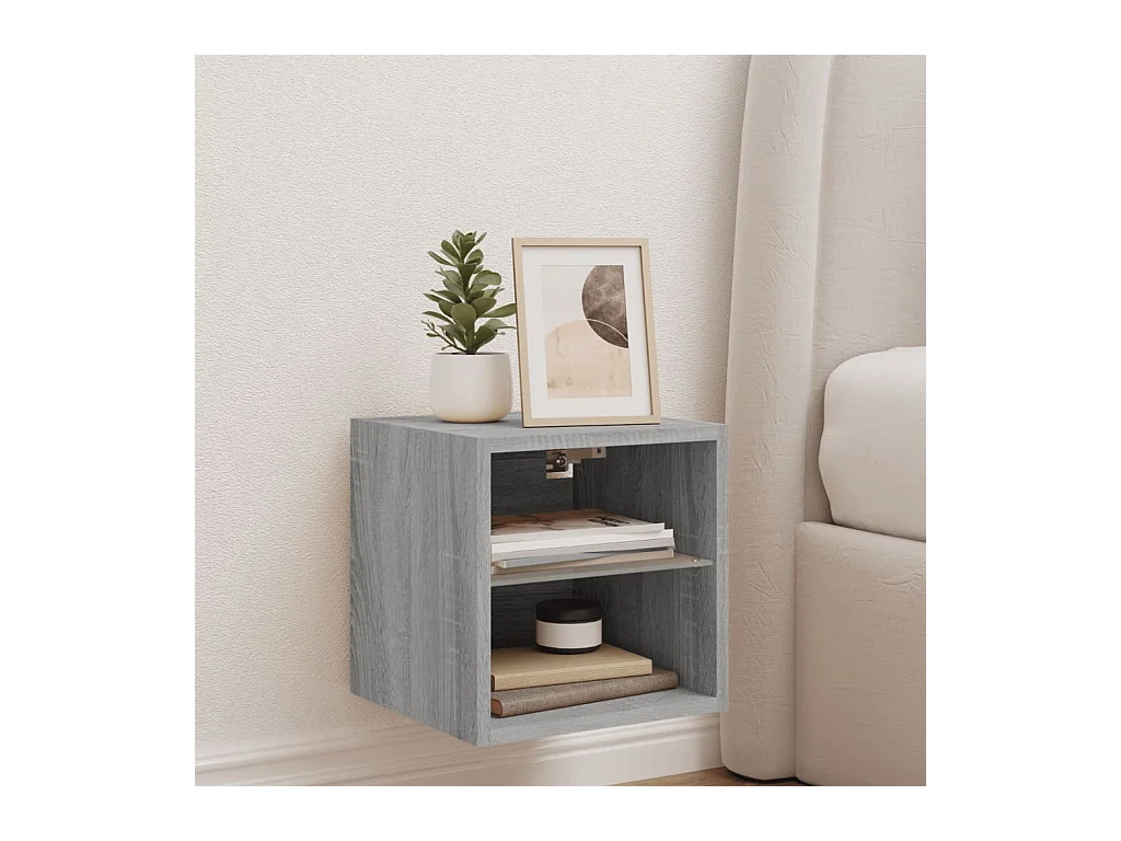 Meuble TV mural avec lumières LED sonoma gris 30x28,5x30 cm