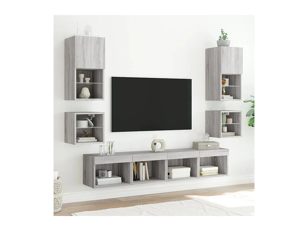 Meuble TV mural avec lumières LED sonoma gris 30x28,5x30 cm