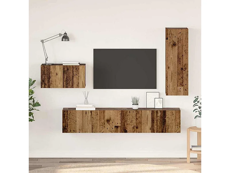 Ensemble meuble TV 4 pièces Bois ancien 30,5 x 30 x 90 cm