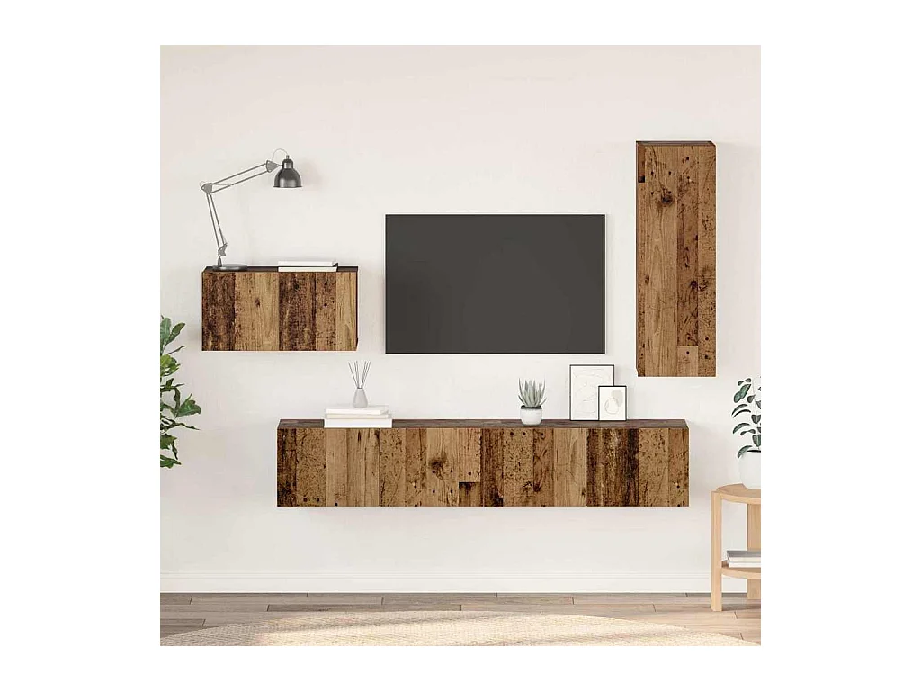 Ensemble meuble TV 4 pièces Bois ancien 30,5 x 30 x 90 cm