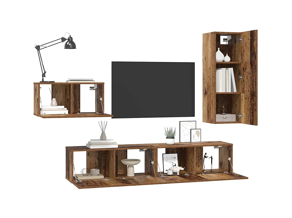 Ensemble meuble TV 4 pièces Bois ancien 30,5 x 30 x 90 cm