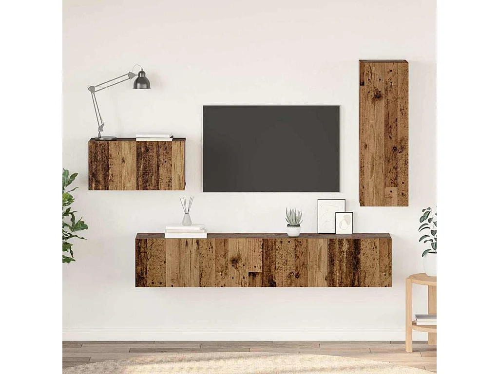 Ensemble meuble TV 4 pièces Bois ancien 30,5 x 30 x 90 cm