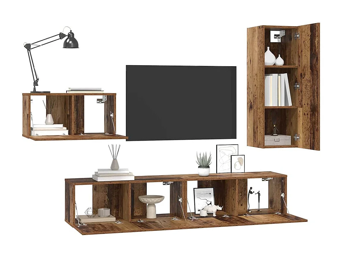 Ensemble meuble TV 4 pièces Bois ancien 30,5 x 30 x 90 cm