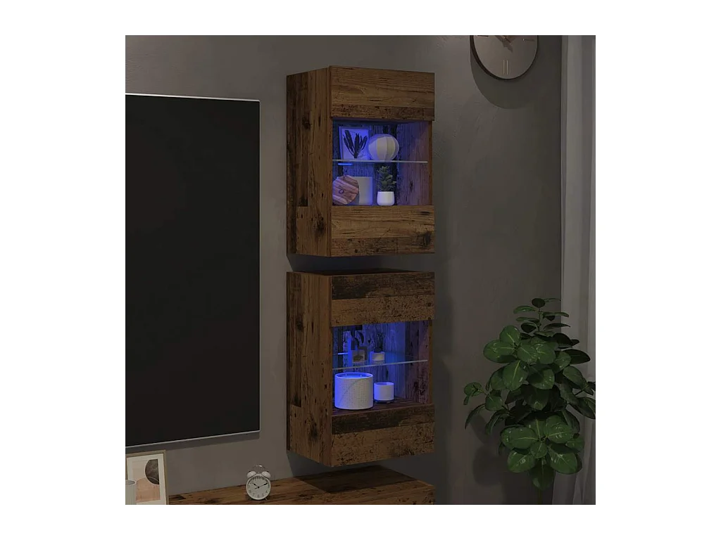 Armarios de pared con luces LED para TV 2 uds envejecida 40x30x60,5cm