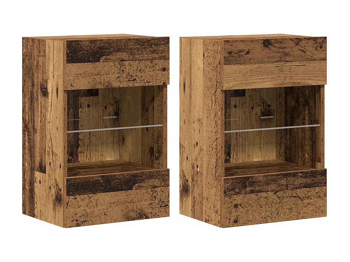 Meubles muraux avec lumières LED pour TV 2 pièces vieux bois 40x30x60,5cm